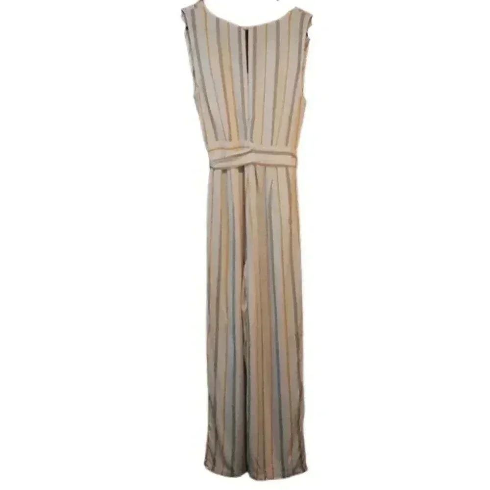 BB Dakota Rayon Belted Jumpsuit -‎ Stripes - White Multi/Ivory